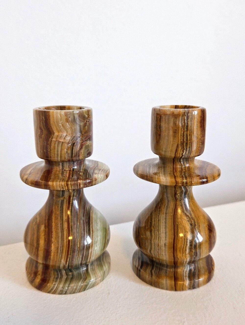Vintage Onyx Marble Candle Holders